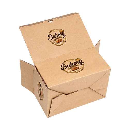 Auto lock box on recyclable kraft corrugated stock with full color printing