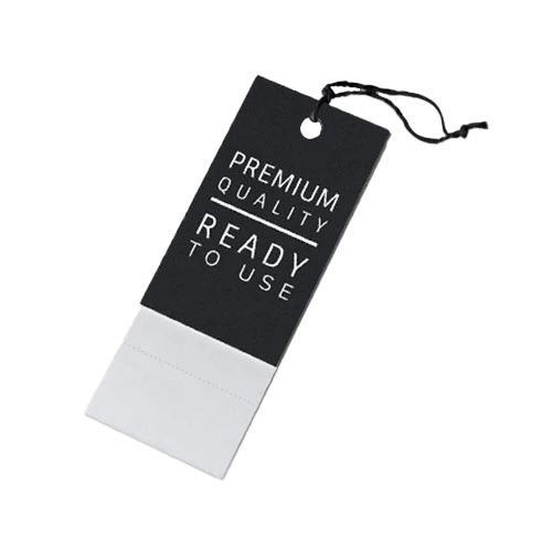 Custom printed clothing tag with punch hole and black elastic string