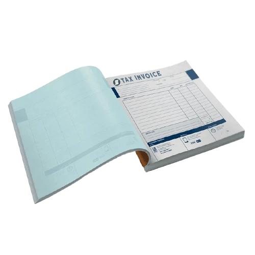 Carbonless forms book with custom printing, numbering and perforation for easy tear off
