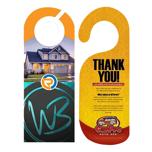 Die-cut door hangers with full color printing and matte lamination