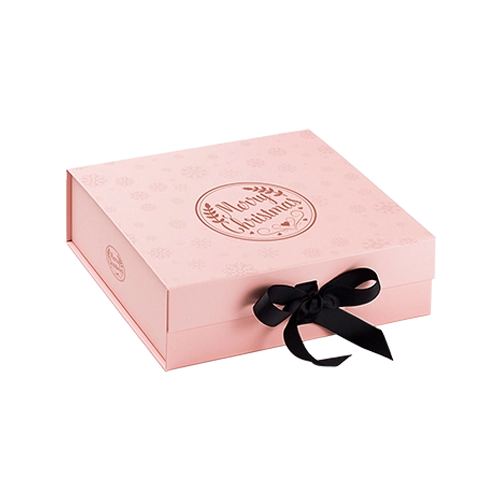 Collapsible magnetic rigid box with full color printing, custom ribbon and gold foiling