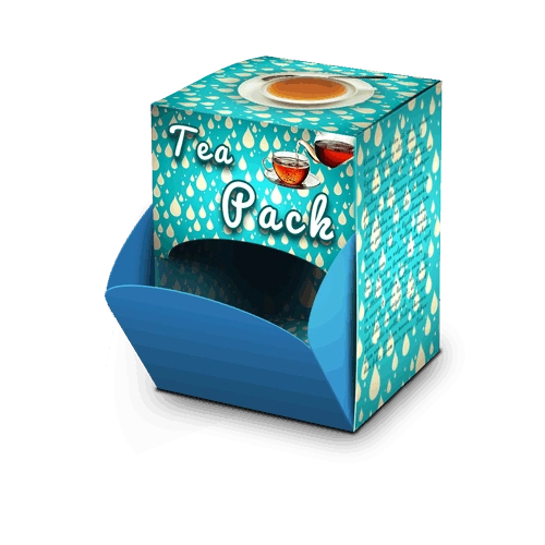 Branded dispenser box on 12pt card stock with gloss lamination, perfect for candies & tea bags