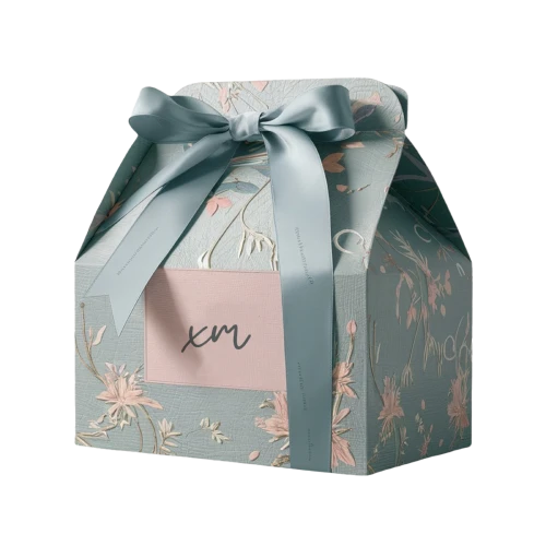 Custom printed gable box with embossing and custom ribbon