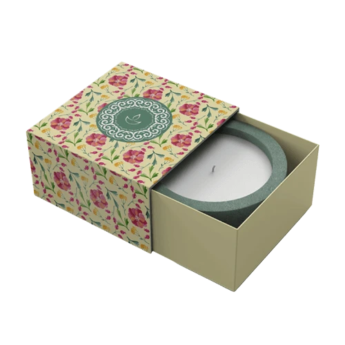 Sleeve tray style product box with colorful printing perfect for candle jar