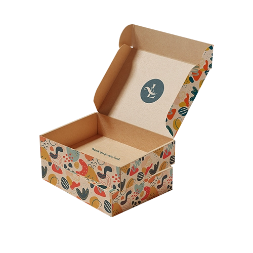 Mailer style shipping boxes with multi color printing on eco-friendly kraft corrugated material