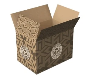 Corrugated shipping boxes with full color printing and paper tape for secure closure