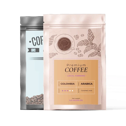 Premium stand up pouches for coffee packaging with multicolor printing & resealable zip lock feature